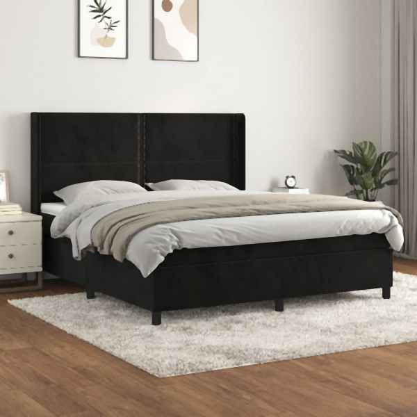 vidaXL Boxspringbett mit Matratze Schwarz 180x200 cm Samt, 3132635