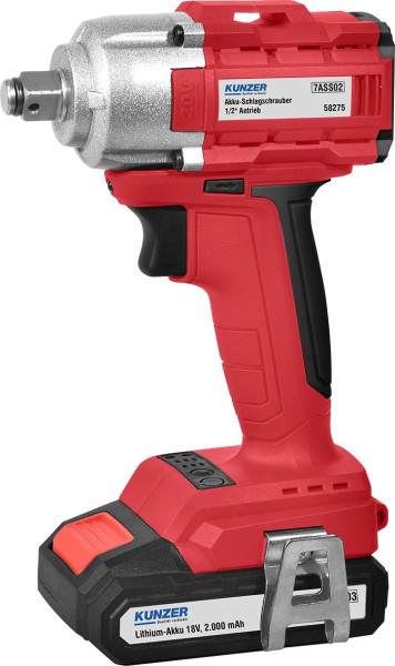 Kunzer Akku-Schlagschrauber kompakt 1/2" Antrieb mit Lithiumakku 18V/2.0Ah 450 Nm inkl. Ladestation, 7ASS02