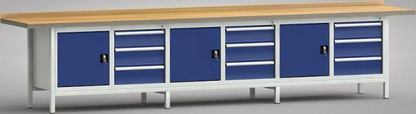 KLW Profi-Werkbank - 4000 x 700 x 845 mm L x T x H, links Türe 500 mm, rechts 150EA/2x175EA, WP550N-4000M45-E1660