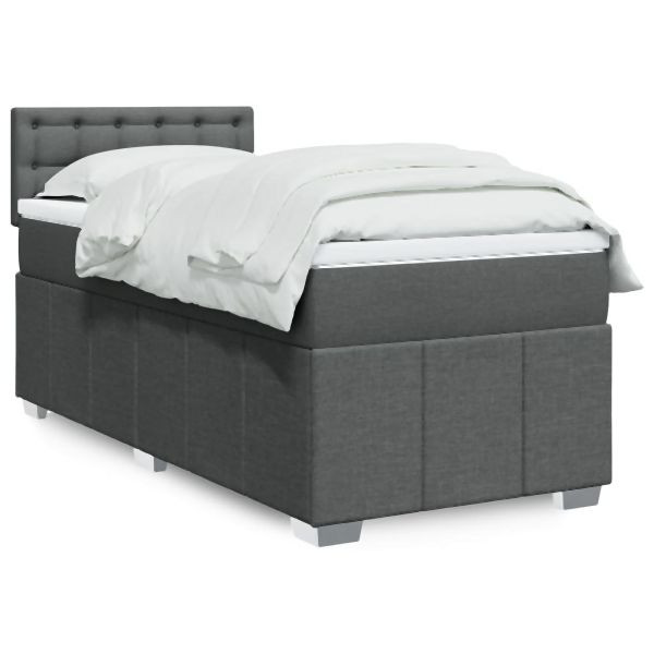 vidaXL Boxspringbett mit Matratze Dunkelgrau 90x190 cm Stoff, 3286938