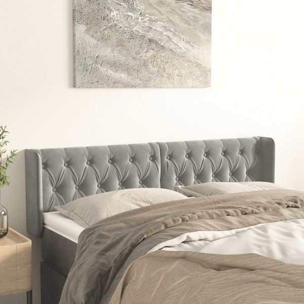 vidaXL Kopfteil mit Ohren Hellgrau 163x16x78/88 cm Samt, 3119158