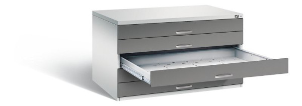 C+P Flachablageschrank Serie 7100_7200, H760xB1350xT960mm, Farbe: Lichtgrau / Vulkangrau, Bügelgriff, 7201-100 S10194