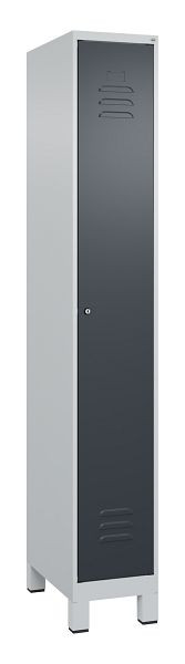 C+P Umkleidespind Classic PLUS mit Mitteltrennwand, Füße, 1950x300x500mm, 7035/7016, Zylinderschloss, 080010-10F S10023