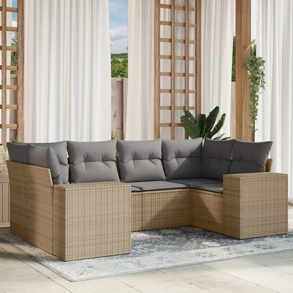vidaXL 6-teilig Garten-Sofagarnitur mit Kissen Beige Poly Rattan, 3222978