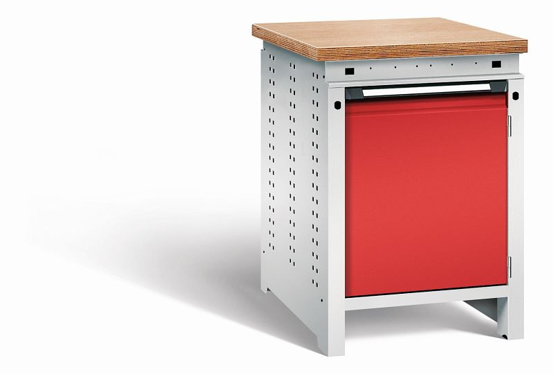 Otto Kind Werkbank Serie function Typ 104, Multiplexplatte 40 mm, bündig, 1Tür 570 mm, 1 Ablageboden, Gehäuse RAL 7035, Front RAL 3000, 072321134