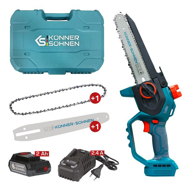 Könner & Söhnen Akku-Mini-Kettensäge, Kettengeschwindigkeit 8 m/s, inkl. Akku und Ladegerät, KS MCS20V-8 Case