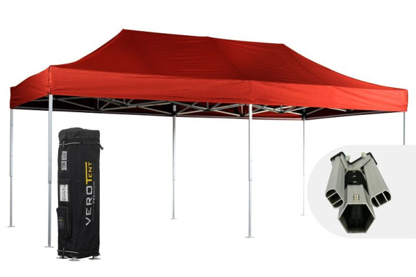 VeroTENT Faltpavillon 4x8m Luxea mit Dach in rot, 4x8m-Luxea-rot
