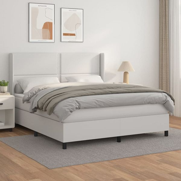 vidaXL Boxspringbett mit Matratze Weiß 180x200 cm Kunstleder, 3132454