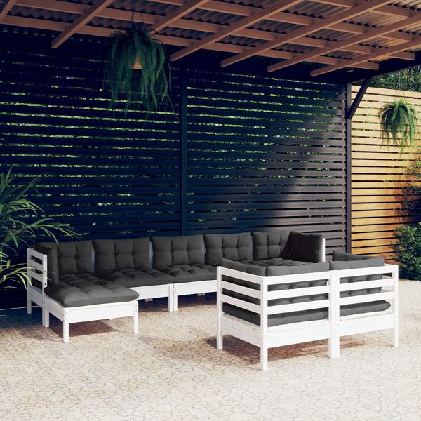 vidaXL 9-teilig Garten-Lounge-Set mit Kissen Weiß Kiefer Massivholz, 3097128