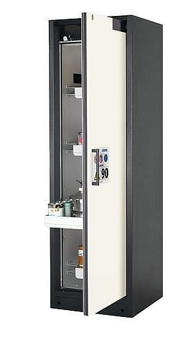 asecos Gefahrstoffschrank Select W-64R, 600 mm, 4 Auszugswannen, Tür weiß (rechts), 3007305030088