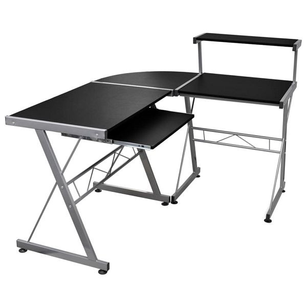 vidaXL Eck-Computertisch Schwarz 132x112x99 cm Holzwerkstoff, 20585