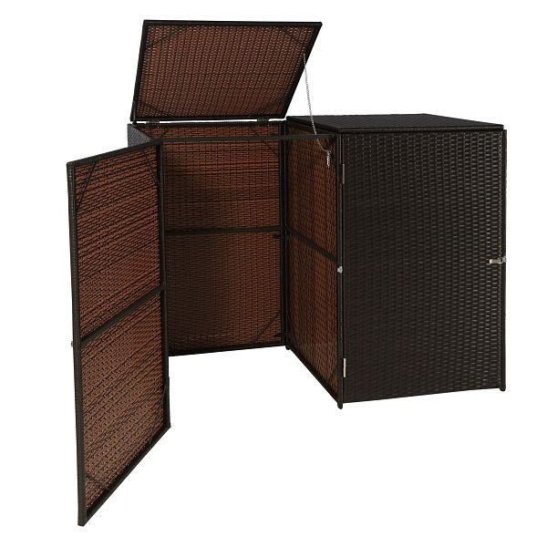Mendler 2er-Mülltonnenverkleidung HWC-E25, Mülltonnenbox Mülltonnenabdeckung, Poly-Rattan 2x120l, braun, 65258