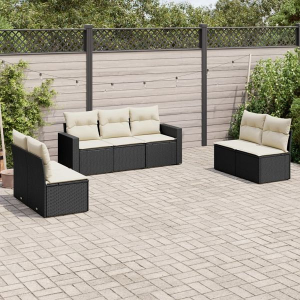 vidaXL 7-tlg. Garten-Sofagarnitur mit Kissen Schwarz Poly Rattan, 3251163