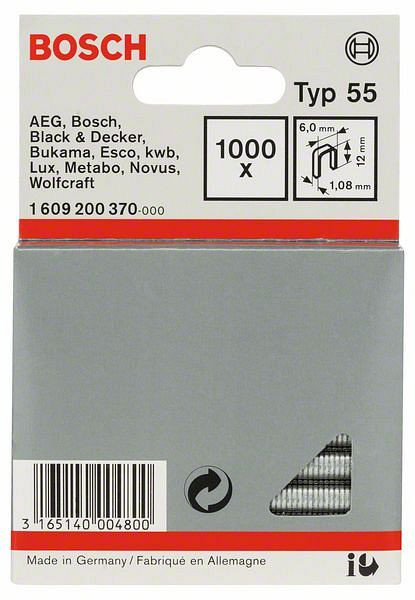 Bosch Schmalrückenklammer Typ 55, 6 x 1,08 x 12 mm, 1000er-Pack, 1609200370