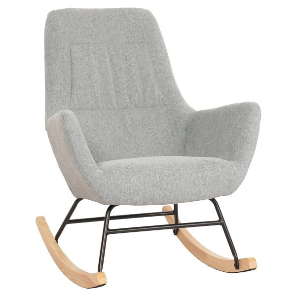 Mendler Schaukelstuhl HWC-N13, Schwingstuhl Relaxsessel Fernsehsessel, Massiv-Holz Metall Stoff/Textil 320g/m², grau-grün, 105709