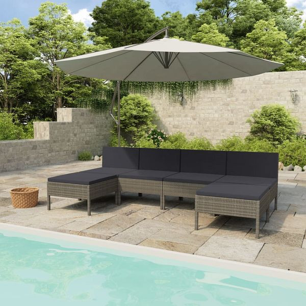 vidaXL 6-tlg. Garten-Lounge-Set mit Auflagen Poly Rattan Grau, 3056988