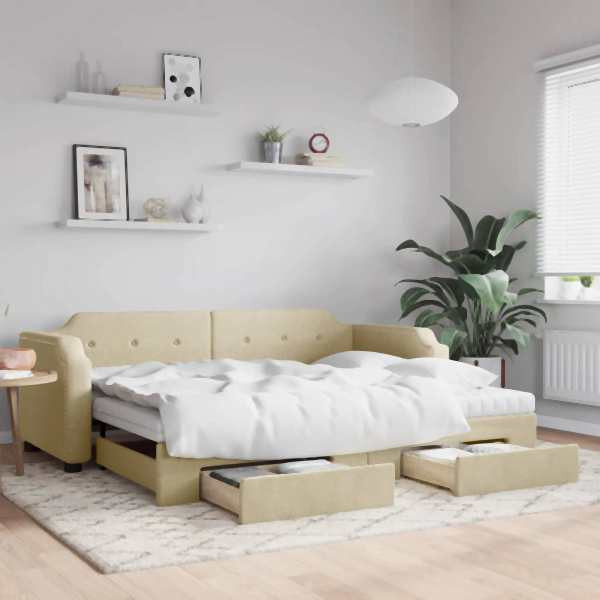 vidaXL Tagesbett Ausziehbar mit Schubladen Creme 80x200 cm Stoff, 3197687