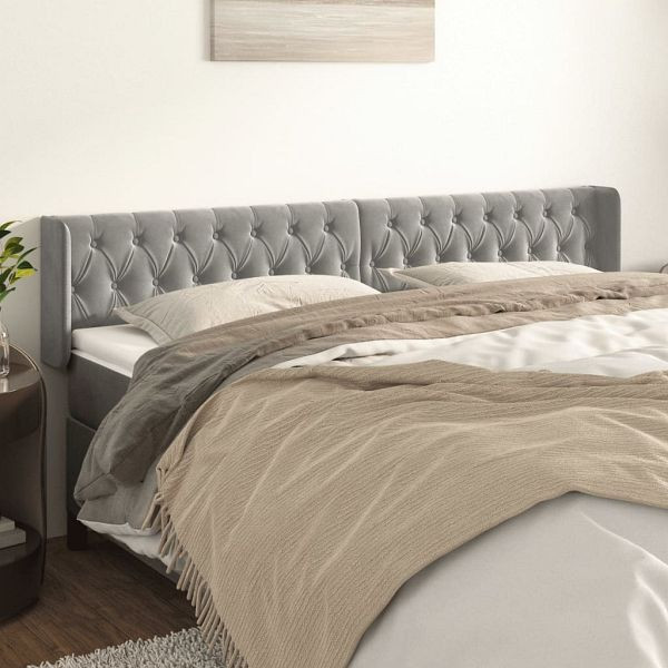 vidaXL Kopfteil mit Ohren Hellgrau 203x16x78/88 cm Samt, 3119170