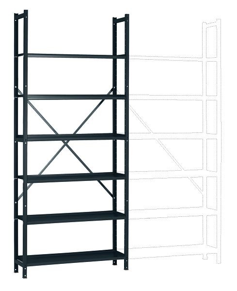 Manuflex Büro-Steck-Grundregal mit 6 pulverbeschichteten Stahlböden, HxBxT = 2250 x 960 x 300 mm, anthrazit, RA3161.7016
