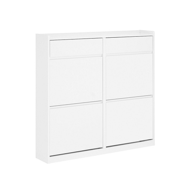 SoBuy Schuhschrank mit 4 Türen Weiß 98x19x95 cm, Modern, FSR169-W