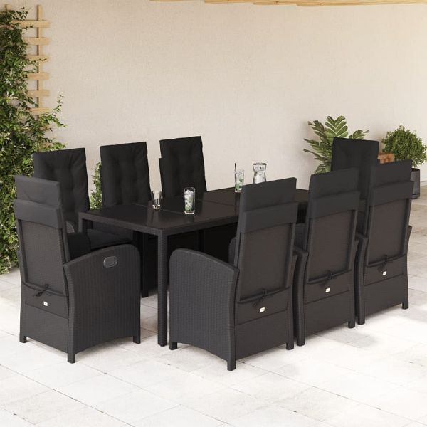 vidaXL 9-teilig Garten-Essgruppe mit Kissen Schwarz Poly Rattan, 3212210