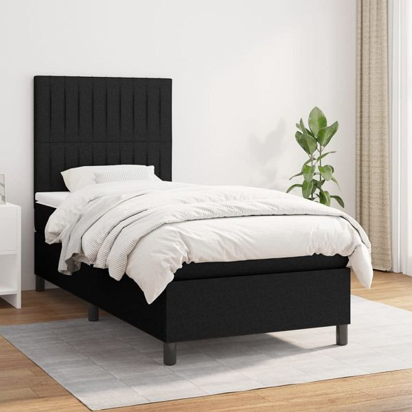 vidaXL Boxspringbett mit Matratze Schwarz 100x200 cm Stoff, 3141915