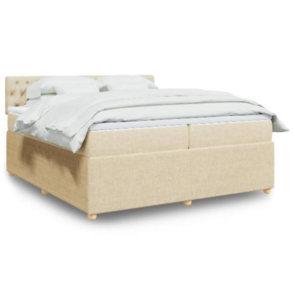 vidaXL Boxspringbett mit Matratze Creme 200x200 cm Stoff, 3289875