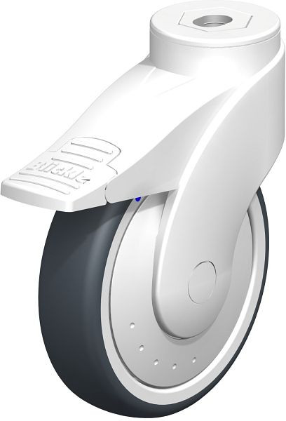Blickle LWKX-TPA 126XK-11-FI-FK Kunststoff-Lenkrolle WAVE, rostfrei, mit Rückenloch & Feststeller, Thermoplastisches Gummi-Elastomer, Grau, 740167