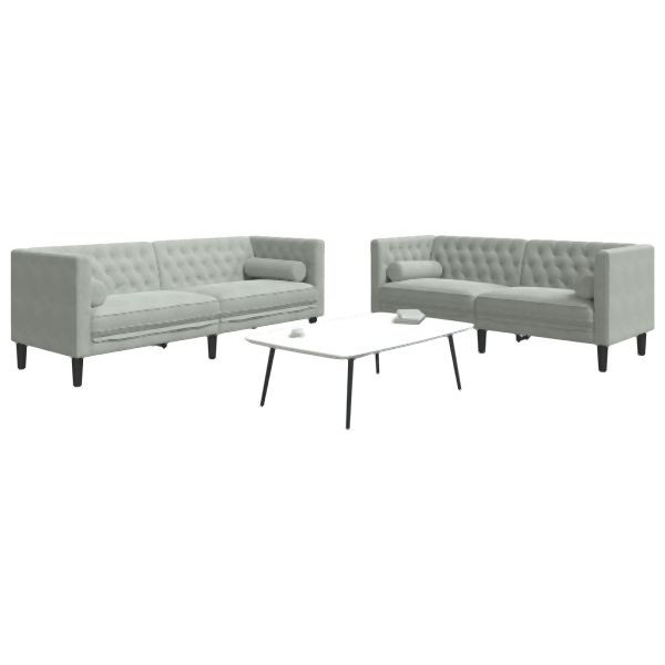 vidaXL 2-tlg. Chesterfield-Sofa-Set mit Nackenrollen Hellgrau Samt, 3209291