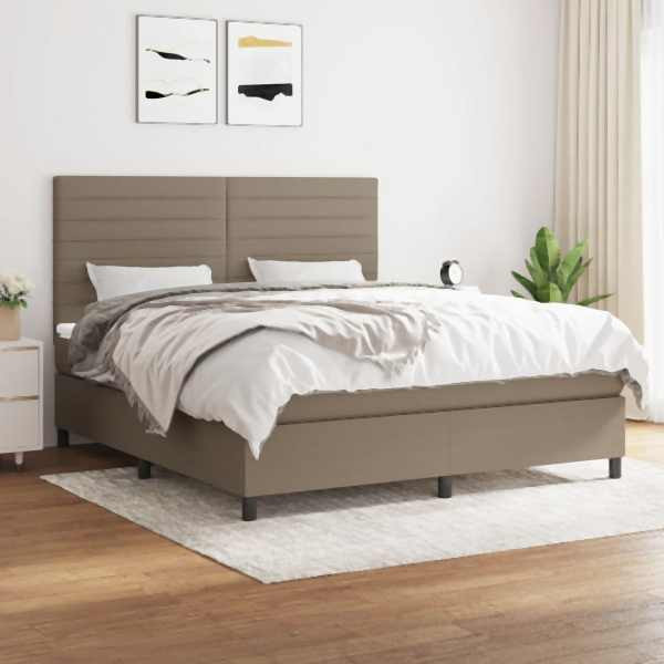 vidaXL Boxspringbett mit Matratze Taupe 180x200 cm Stoff, 3141877