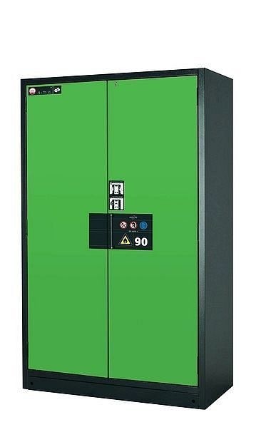 asecos Sicherheitsschrank Q-PEGASUS-90, Q90.195.120.WDAC in resedagrün RAL 6011 mit 4x Auszugswanne Standard (Edelstahl), 30002-048-30018