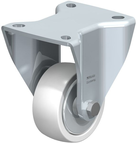 Blickle BH-SPO 75K-FA Stahlblech-Bockrolle, Schwerlast-Ausführung, mit Anschraubplatte, Polyamid, Weiß, 381798