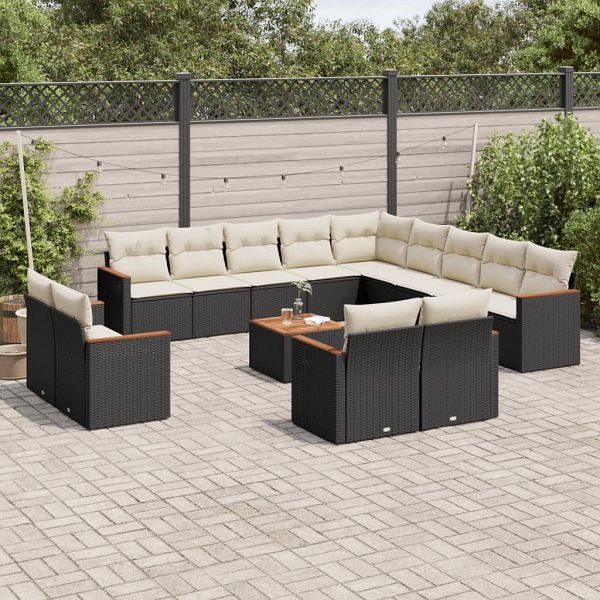 vidaXL 14-teilig Garten-Sofagarnitur mit Kissen Schwarz Poly Rattan, 3226532