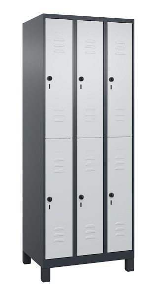 C+P Doppelstöckiger Spind Classic PLUS, Füße, 3 Abteile, 1950x750x500mm, 7016/7035, 080310-39 S10013