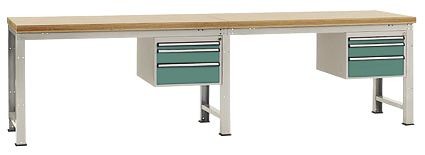 Manuflex Komplett-Werkbank Grund- und Anbau PROFI Standard mit Multiplex-Platte, BxTxH = 3000 x 700 x 840 mm, Graugrün, WP5564.0001