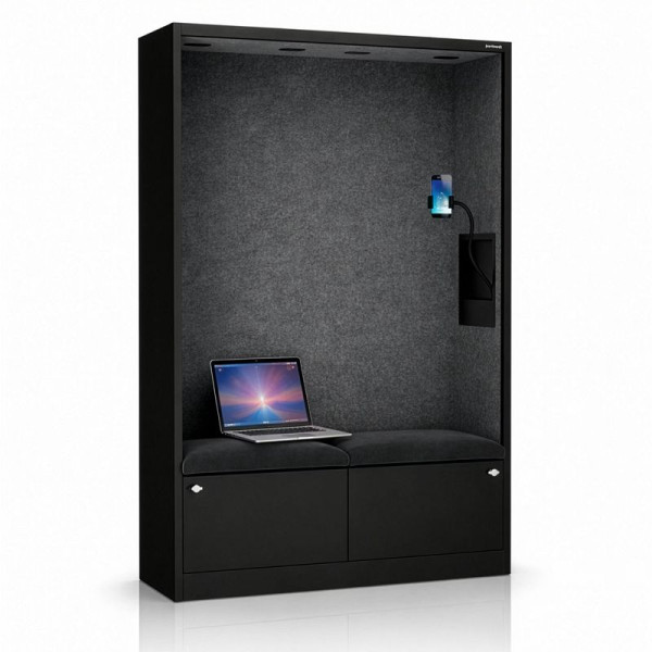Jan Nowak Schrank mit Sitzfläche und Ruhezone SALLY MentalBox 1850 x 1150 x 400 mm, Schwarz, Dunkelgrau, 2087