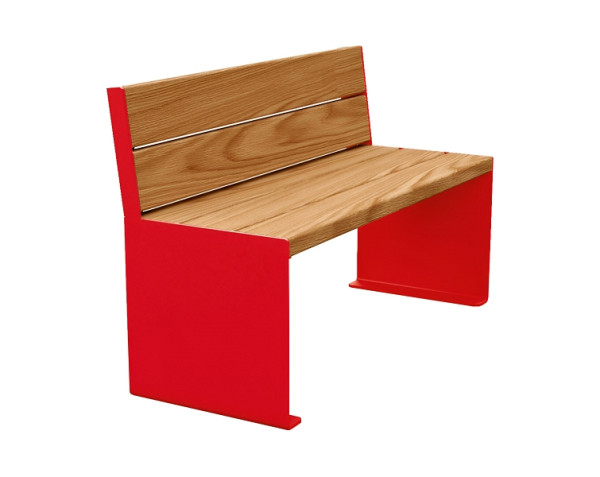 Procity Sitzbank Kube, 1200 mm, Mit Rückenlehne Stahl & Holz Ohne Armlehnen, helle Eiche/RAL 3020, 306380.3020.CHEC