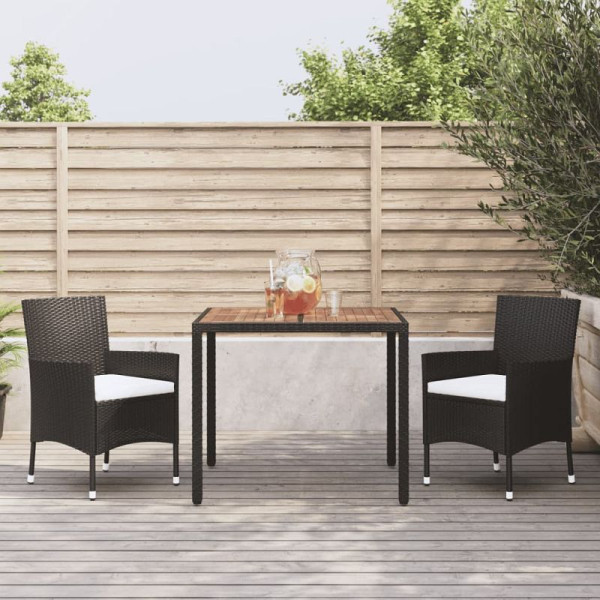 vidaXL 3-teilig Garten-Essgruppe mit Kissen Schwarz Poly Rattan, 3187388