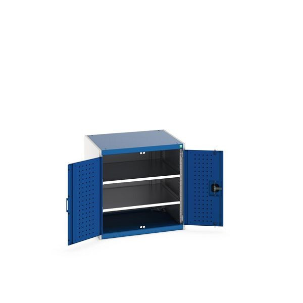 bott cubio Flügeltürschrank bestückt, mit 2 Fachböden, BxTxH: 800x750x800mm, RAL 7035/5010, Enzianblau, 40028099.11V