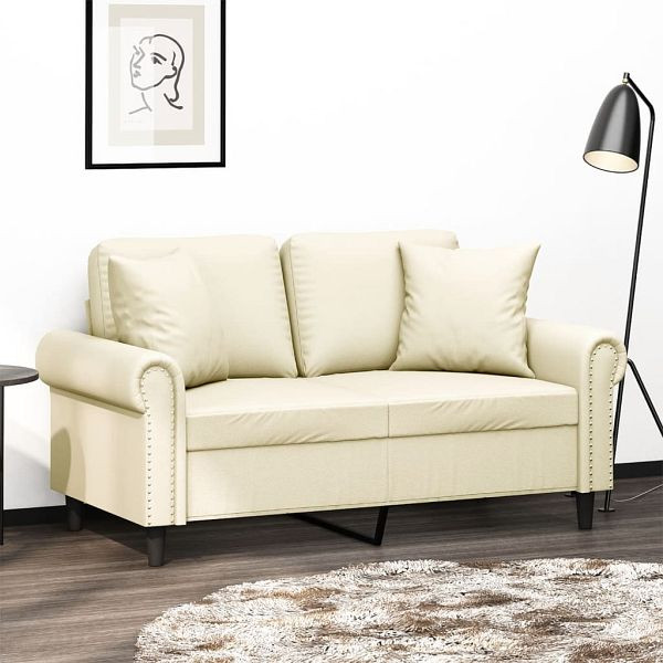 vidaXL 2-Sitzer-Sofa mit Zierkissen Creme 120 cm Kunstleder, 3200926