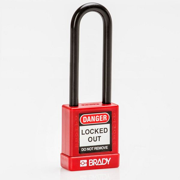 Brady Vorhängeschlösser, Aluminiumgehäuse mit Nylonschutz, lichte Bügelhöhe 75 mm, rot, VE: 6 Stück, 307973