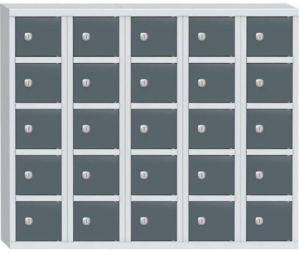 Deskin Wertfachschrank mit 25 Fächern, Korpus Lichtgrau RAL 7035, Türen Blaugrau RAL 7031, H 780 x B 975 x T 200 mm, Zylinderschloss, 358072