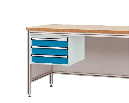 Manuflex Gehäuse-Unterbau für ALU-Arbeitstische, Nutzhöhe 300 mm mit 3 Schubfächern, für Tischtiefe 600 mm, Lichtblau, ZB4625.5012