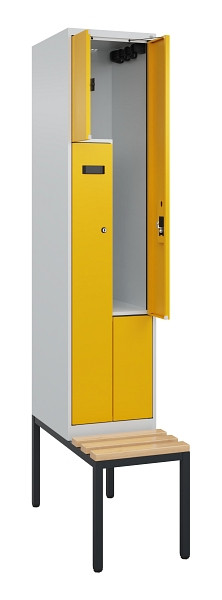 C+P Z-Spind Evolo PLUS, Bank, 2 Fächer, 2120x400x815mm, 7035/1004, Zylinderschloss, Sitzfläche Buche-Hartholz, Sitzbank, 0490537-122 S10023