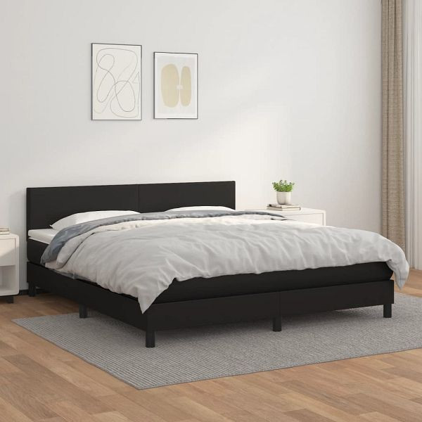 vidaXL Boxspringbett mit Matratze Schwarz 180x200 cm Kunstleder, 3141017