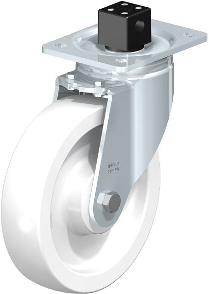 Blickle LH-SPO 200G-CS13 Stahlblech-Lenkrolle, Schwerlast-Ausführung, mit Anschraubplatte & Zentralfeststeller, Polyamid, Weiß, 852927