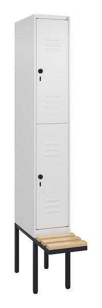 C+P Doppelstöckiger Spind Classic PLUS, 2120x300x815mm, 9016/9016, Drehriegel, Sitzleisten aus Buche, schwebende Sitzfläche, 0803407-10 S10014