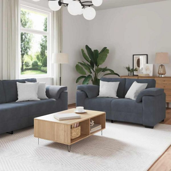 vidaXL 3-teilig Sofagarnitur mit Kissen Dunkelgrau Samt, 3324668