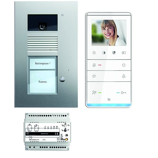 TCS Türkontrollsystem video:pack UP für 1 Wohneinheit, mit Außenstation AVU 1 Klingeltaste, 1x Video Freisprecher IVW5111, Steuerung, PVU17010-0010