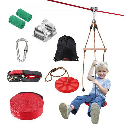 VEVOR Zipline-Set, 20 m bis zu 227 kg, Seilrutschen für den im Hinterhof, Spielplatzunterhaltung, Nylon-Sicherheitsgurt & Zubehörsatz, SSHSTJ65YCNL00VV5V0
